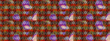 Düz Çiçek Elementleri Tasarım Raster illüstrasyonu. Kahverengi ve kırmızı renkte çiçekler. Renkli bahar temalı eskiz kalıbı. Çiçekli çiçek deseni, suluboya..