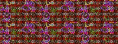 Taslak dekoratif arka plan, çiçek mandala. Çiçek. Raster illüstrasyonu. Kahverengi ve kırmızı renklerde.