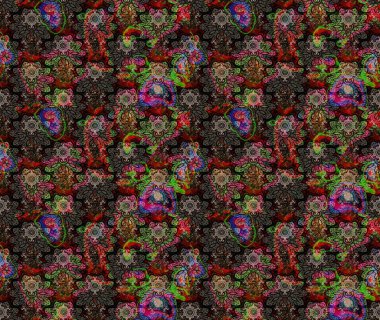 Suluboya çizimi. Çiçekli eskiz deseni. Siyah renkli çiçekler. El çizimi.