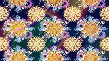 Çiçekli ipek eşarp. Mavi ve nötr mavi ve nötr. 1950-1960 motifleri. Retro tekstil tasarım koleksiyonu. El çizimi çiçek elementleriyle soyut, dikişsiz raster deseni..