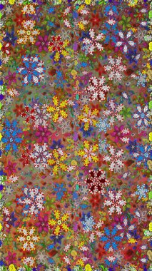 Çiçeklerle suluboya desenli çiçek deseni. Kahverengi ve kırmızı renklerde güzel bir tekstil. Raster illüstrasyonu.