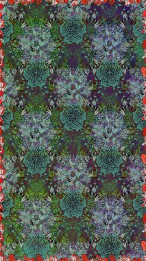 Çiçeksiz desenli arka plan. Yeşil ve gri renkli çiçekler. Tişört baskısı için çiçek boyama rasteriName.