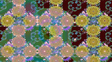 El çizimi. Raster illüstrasyonu. Çiçekli, yapraklı, çiçek desenli çizim..