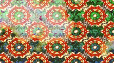 Renkli unsurlarla hareketli arka plan görüntüleri. Çiçekler. Eski model. Bayrak tarzı. Video kaydı. Şablon. Döngü. Kusursuz.. 