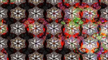 Kumaş, tekstil, duvar kağıdı baskısı için. Eskiz geçmişi. Miles Fleur, süslü püslü bir süs. Eski usul. Raster illüstrasyonu. Tomurcukları papatya çiçekleri olan sevimli bir çiçek deseni..