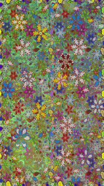 Sevimli çiçek raster deseni. Kusursuz Renksiz Bahar Temalı Kusursuz Arkaplan. Düz Çiçek Elementleri Tasarımı. Yeşil ve kahverengi renkte çiçekler.