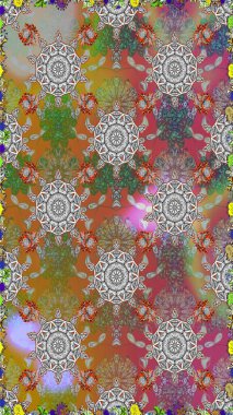 Raster illüstrasyonunda kusursuz çiçek deseni. Suluboya tarzında gri ve kahverengi renkte çiçekler.