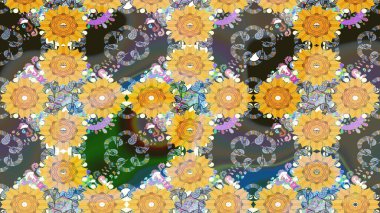 Çiçekli çiçek deseni, suluboya. Süslü kumaş deseni. Raster deseni.