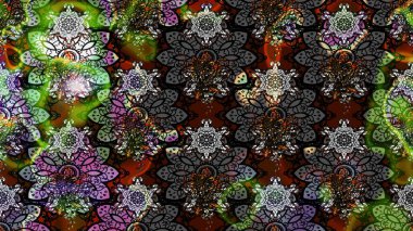 Kabile sanatı boho baskısı, klasik çiçek arkaplanı. Arkaplan dokusu, duvar kağıdı, gri ve siyah renkli çiçek teması. Soyut etnik raster çizim kalıbı.