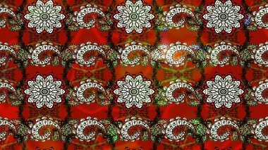 Kırmızı ve kahverengi renkte çiçekler. Düz Çiçek Elementleri Tasarımı. Sevimli çiçek raster deseni. Renk Bahar Teması eskiz şablonu.