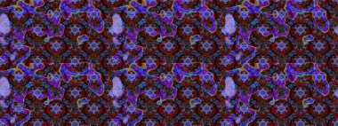 Menekşe ve kahverengi renkli menekşe ve papatya deseni. Raster illüstrasyonu. Mor ve kahverengi renklerde.