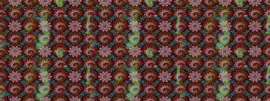 Çiçek ve yapraklı karalama şeklinde Raster çiçek deseni. Kahverengi ve kırmızı renklerde bahar çiçekleri. Raster illüstrasyonu.