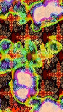 Raster deseni. Kahverengi ve yeşil renklerde yaz çiçekleri. Küçük çiçekteki sevimli çiçek deseni. Raster illüstrasyonu.