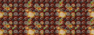 Raster suluboya çiçek deseni, narin çiçekler, kahverengi ve kırmızı çiçekler, tebrik kartı şablonu. Güzel kumaş deseni.