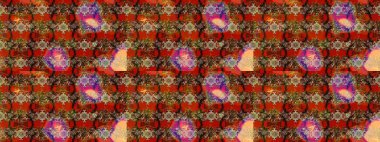 El çizimi çiçek çizimi deseni (fayans). Şirin çiçekli, desenli, kahverengi ve kırmızı renklerde renkli bir eskiz deseni. Tekstil için suluboya çizim deseni.