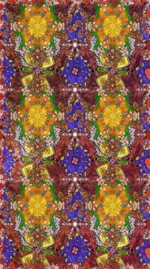 Nakış desenli çiçek deseni. Parmak izi, kumaş, duvar kâğıdı, tekstil için raster dokusu. Renkli grunge soyut arkaplanı colokahverengi çiçeklerle zenginleştirir.