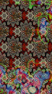 Çiçekli karalama şeklinde Raster çiçek deseni. Gri renkte yaz çiçekleri. Raster illüstrasyonu.