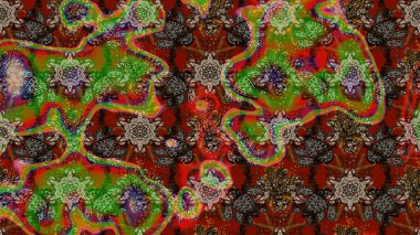 Asya tekstil tarzında. Düz Çiçek Elementleri Tasarımı. Raster illüstrasyonu. Renkli Bahar Teması eskiz kalıbı. Güzel kumaş deseni. Çiçek desenini çiz.