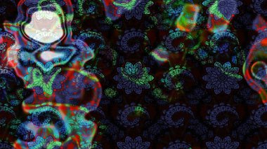 Siyah ve gri renkli bitkilerden oluşan parlak çiçekli çizim deseni.