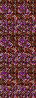 Yapraklı çiçekler ve kahverengi ve kırmızı renklerde papatya çiçekleri. Raster - stok. Taslak arkaplan deseni.