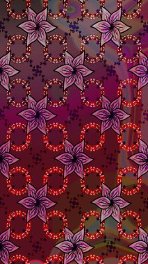 Çizim çiçek deseni duvar kâğıdı olarak kullanılabilir. Raster illüstrasyonu. Kırmızı renkte çiçekler.