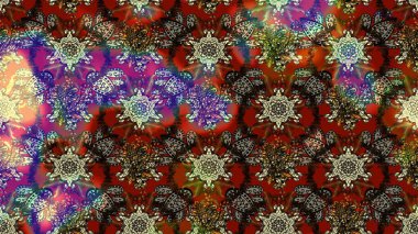 Parlak çiçekli halı deseni kahverengi ve kırmızı renklerde..