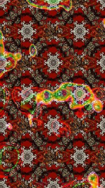 Raster illüstrasyonu. Kahverengi ve kırmızı renklerde. Kahverengi ve kırmızı renkte kahverengi ve kırmızı papatya deseni.