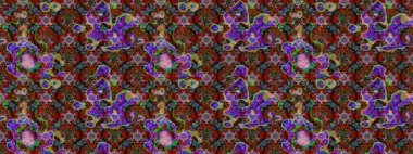 Çiçek desenli çizim. Raster illüstrasyonu. Asya tekstil tarzında. Kahverengi ve kırmızı renkte çiçekler. Raster illüstrasyonu.