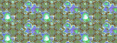 Çiçek yeşili ve mavi çizim deseni. Raster çiçek izi. Klasik taslak çizimi. Raster Yumuşak kumaş deseni.