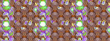 El çizimi çiçek çizimi deseni (fayans). Şirin çiçekli, desenli, nötr ve kahverengi renkli renkli bir eskiz. Tekstil için suluboya çizim deseni.