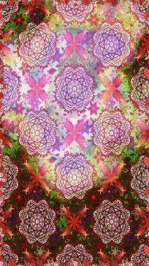 Çiçekleri, deniz kabukları, mandalaları ve suluboya efektleriyle donanma geçmişi. Kusursuz etnik tasarım. Yatak çarşafları, ceket, paket tasarımı, kumaş ve moda kavramları için tekstil baskısı.