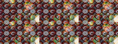 Çiçek desenli çizim. Raster illüstrasyonu. Asya tekstil tarzında. Güzel kumaş deseni. Renkli Bahar Teması eskiz kalıbı. Düz Çiçek Elementleri Tasarımı.