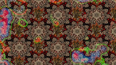 Raster illüstrasyonu. Çiçekli yumuşak bir eskiz şekli. Raster çiçekleri klasik tarzda çizilmiş. Bej ve kahverengi renklerde bahar çiçekleri..