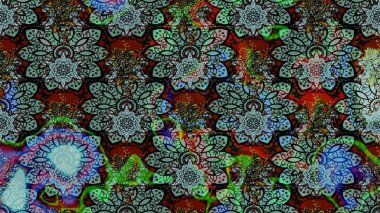 Çiçek yeşili ve mavi çizim deseni. Raster çiçek izi. Klasik taslak çizimi. Raster Yumuşak kumaş deseni.