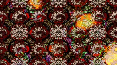 Raster illüstrasyonu. Tony 'nin kumaş kalıbını çiz. Modaya uygun kumaş deseni. Küçük çiçekte sevimli çiçek deseni var..