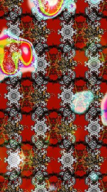 Çiçek desenli çizim. Raster illüstrasyonu. Renkli çiçekler. Asya tekstil tarzında. Raster illüstrasyonu.