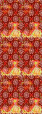 Kusursuz çiçek deseni. Raster illüstrasyonu. Kırmızı ve turuncu renkli Asya tekstili.