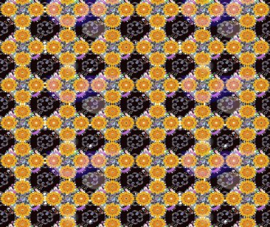 Çiçek desenli çizim. Raster illüstrasyonu. Sarı renkli çiçekler. Raster illüstrasyonu. Asya tekstil tarzında.