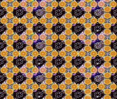 Çiçek desenli çizim. Raster illüstrasyonu. Sarı renkli çiçekler. Raster illüstrasyonu. Asya tekstil tarzında.