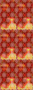 Kusursuz çiçek deseni. Raster illüstrasyonu. Kırmızı ve turuncu renkli Asya tekstili.