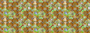 Şirin çiçekli eskiz deseni ve kahverengi ve yeşil renkli yapraklar, suluboya çiçek deseni, duvar kağıdı, kart ya da kumaş için fayanslı. Raster illüstrasyonu.