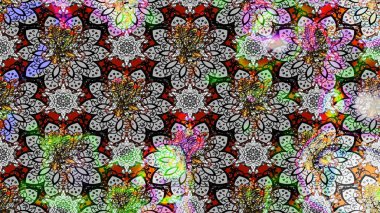 Gri ve nötr renklerde bahar çiçekleri. Patlayan çiçekler soyut olarak yerleştirilmiş. Raster deseni. Raster illüstrasyonu.