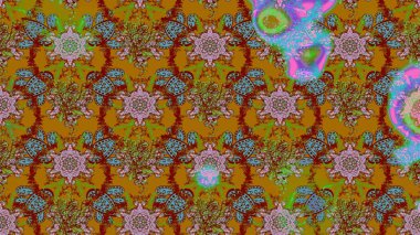 Raster Illustrasyon 'daki Çiçek Deseni' nin son moda çizimi. Renkli Yaz Temalı eskiz kalıbı. Düz Çiçek Elementleri Tasarımı. Kahverengi ve kırmızı renkte çiçekler.