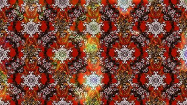 Moda baskıları için zarif bir şablon. Halk tarzı. Modern çiçek arkaplanı. Parlak renkli çiçekleri olan ve kahverengi ve kırmızı renkte yaprakları olan inanılmaz bir çiçek deseni..