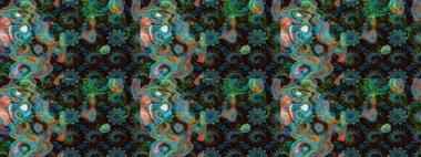 Çiçek mavisi ve kahverengi çizim deseni. Raster çiçek izi. Klasik taslak çizimi.