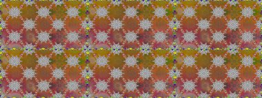 Renkli Bahar Temalı Kusursuz Arkaplan. Süslü kumaş deseni. Düz Çiçek Elementleri Tasarımı. Raster illüstrasyonunda kusursuz çiçek deseni.