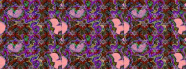 Suluboya çiçekli çiçek deseni. Raster illüstrasyonu. Kırmızı ve kahverengi renkli Asyalı tekstil.