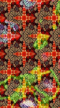 Kabile sanatı boho baskısı, klasik çiçek arkaplanı. Arkaplan dokusu, duvar kağıdı, kırmızı ve siyah renkli çiçek teması. Soyut etnik raster çizim kalıbı.