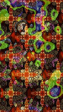 Raster illüstrasyonu. Kahverengi ve siyah renklere karalamalar çizilmiş çiçek deseni.