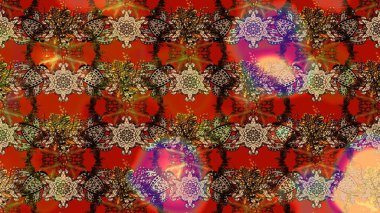 Şirin çiçekli, desenli, kahverengi ve kırmızı renklerde renkli bir eskiz deseni. El çizimi çiçek çizimi deseni (fayans). Tekstil için suluboya çizim deseni.